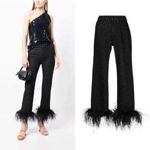 16Arlington Ostrich Feather black detail slim-cut jeans